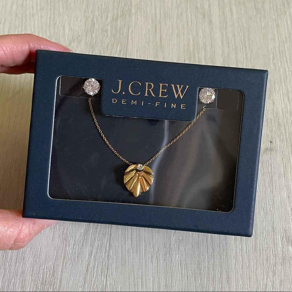 Gold Palm Leaf Necklace + Earring Set